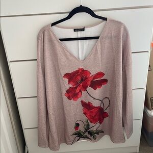 Floral Print Women's Top - Red and Cream
